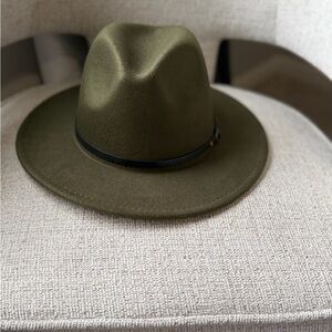 Olive Green Felt Fedora Hat with Black Band